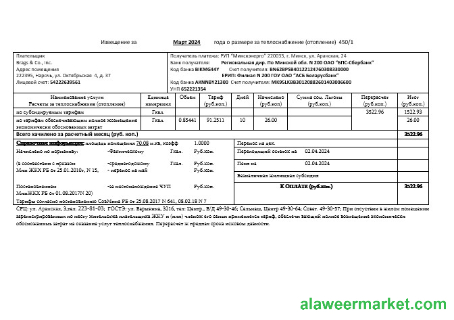 Belarus Minsk energo business utility bill template in Word and PDF format, fully editable